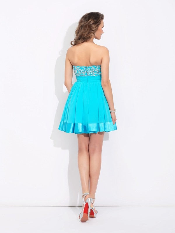 Wholesale A-Line/Princess Sweetheart Ruffles Sleeveless Short Chiffon Dresses